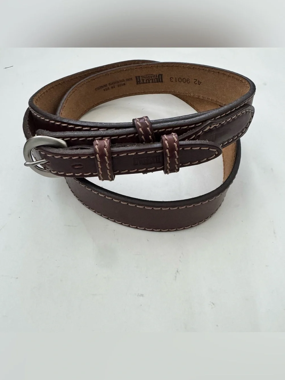 Duluth Trading Ranger Leather Belt Mens 42 Brown Western Contrast Stitch 90013